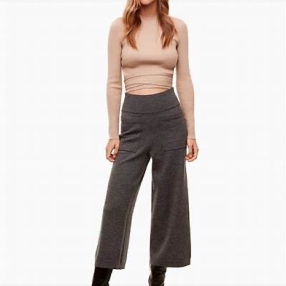 Aritzia Pants - Aritzia Wilfred Brion Cropped Wool High Waist Wide Leg Pant Dark Grey